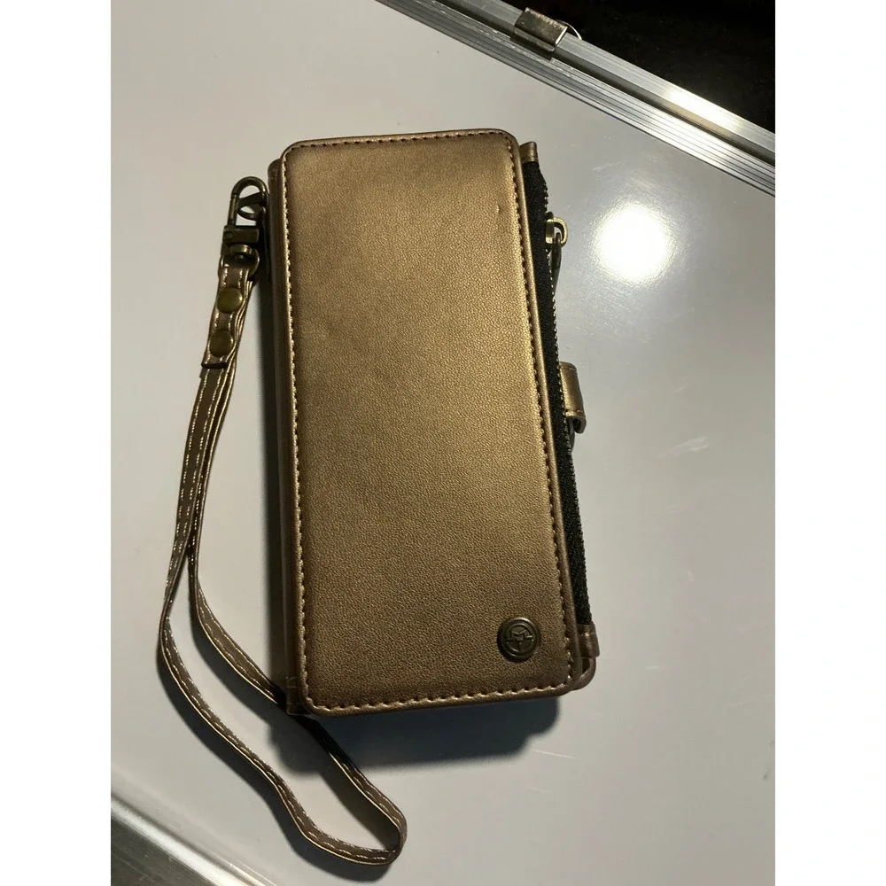 Defencase Galaxy S25 Case‎ Wallet Card Holder Titanium Leather Wristlet Zipper
